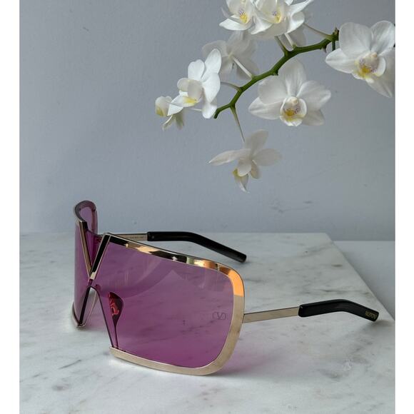 NEW Valentino Romask Gold Pink Mask Sunglasses $950 - Picture 7 of 9